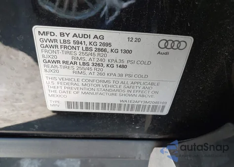 2021 Audi Q5 Premium Plus 55 Tfsi E Quattro S Tronic from USA, damaged, VIN WA1E2AFY3M2045103